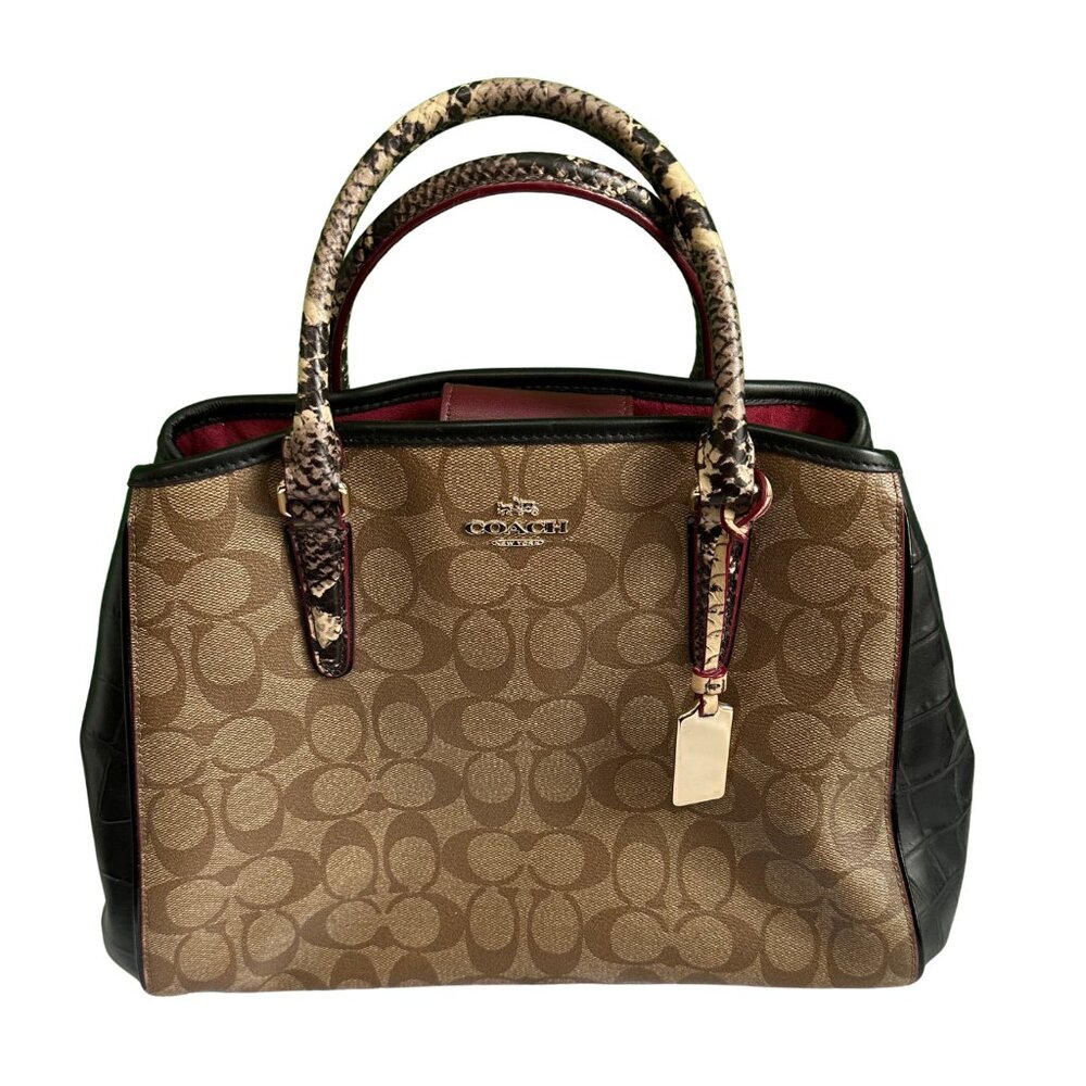 Authentic Coach Signature Satchel Brown Monogram Snakeskin Handles Leather